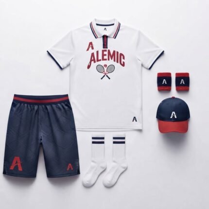 Custom tennis racket sportswear front view – Alemic Wear