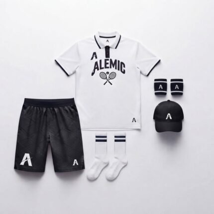 Custom tennis racket sportswear front view – Alemic Wear